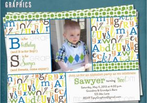 Alphabet Birthday Invitations Alphabet Birthday Party Abc Photo Card Invitation Any Colors