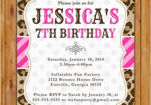 Animal Print Birthday Party Invitations Leopard Print Birthday Party Invite Pink Stripes Polka Dots