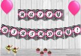 Animal Print Happy Birthday Banner Hot Pink and Zebra Print Birthday Banner Etsy