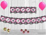 Animal Print Happy Birthday Banner Hot Pink and Zebra Print Birthday Banner Etsy