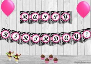Animal Print Happy Birthday Banner Hot Pink and Zebra Print Birthday Banner Etsy