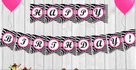 Animal Print Happy Birthday Banner Hot Pink and Zebra Print Birthday Banner Etsy