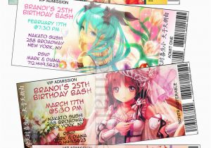 Anime Birthday Invitations Personalized Japanese Anime theme Ticket Style Birthday