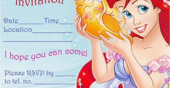 Ariel Birthday Invitations Printable Princess Coloring Pages