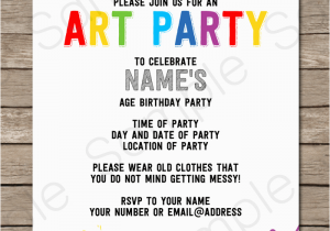 Art themed Birthday Party Invitations Art Party Invitations Template Art Party Invitations