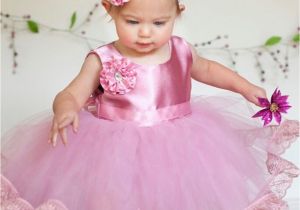 Babies Birthday Dresses Baby Girl Pink Lace Tulle Satin Birthday Party Ball Gown