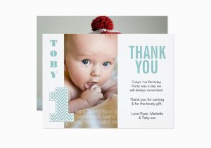 Baby 1st Birthday Thank You Cards Baby Boy Chevron 1st Birthday Thank You Photo Card Zazzle