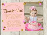 Baby 1st Birthday Thank You Cards First Birthday Thank You Card Pink Gold Glitter Thank You