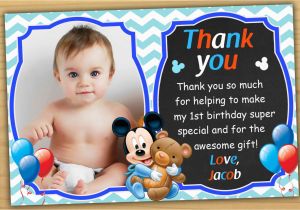 Baby 1st Birthday Thank You Cards Mickey Mouse 1st Birthday Thank You Card Mickey Mouse Baby