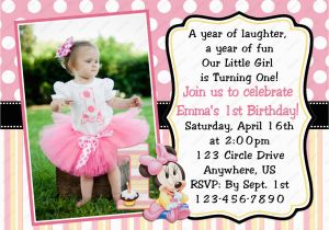 Baby First Birthday Invitation Templates Free Minnie Mouse 1st Birthday Invitations Template Best