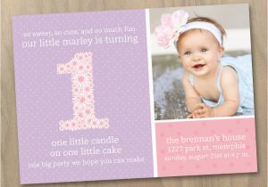 Baby Girl First Birthday Invitation Wording Baby Girl First 1st Birthday Photo Invitation Pink and