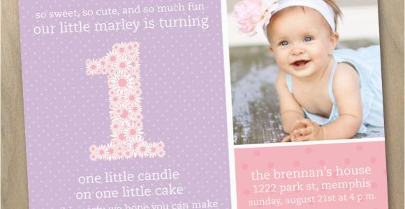 Baby Girl First Birthday Invitation Wording Baby Girl First 1st Birthday Photo Invitation Pink and