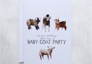 Baby Goat Birthday Card Baby Goat Party Birthday Illustrated Greeting Card by Yardia