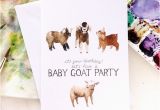 Baby Goat Birthday Card Baby Goat Party Birthday Illustrated Greeting Card by Yardia