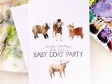 Baby Goat Birthday Card Baby Goat Party Birthday Illustrated Greeting Card by Yardia