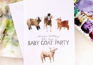 Baby Goat Birthday Card Baby Goat Party Birthday Illustrated Greeting Card by Yardia