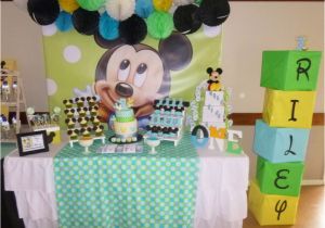 Baby Mickey Mouse 1st Birthday Decorations 98 1st Birthday Party Table Pink and Blue theme Party