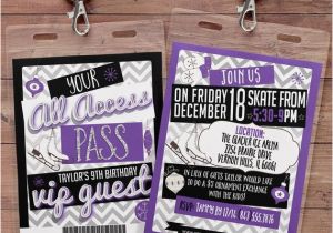 Backstage Pass Birthday Invitations Ice Skating Invitation Birthday Vip Pass Backstage