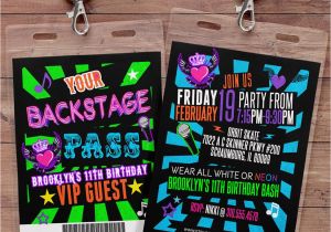 Backstage Pass Birthday Invitations Retro Neon Vip Pass Backstage Pass Vip Invitation