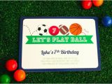 Ball themed Birthday Invitations Play Ball Sports Party Bloom Designs