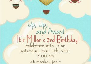 Balloon themed Birthday Party Invitations Hot Air Balloon Birthday Party Invitations