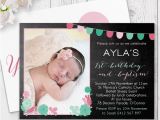 Baptism and Birthday Party Invitations Chalkboard Ballons and Bunting Girl Photo Party Invitation