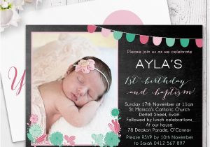 Baptism and Birthday Party Invitations Chalkboard Ballons and Bunting Girl Photo Party Invitation