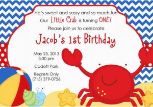 Beach themed First Birthday Invitations Crab Beach theme Personalized Birthday by Partycreations4u