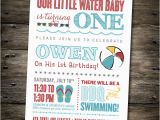 Beach themed First Birthday Invitations First Birthday Party Invitation Pool Party Beach theme You