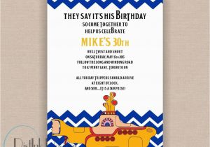 Beatles Birthday Invitations Yellow Submarine Beatles Inspired Birthday Invitation