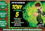 Ben 10 Birthday Invitation Cards Templates Instant Download Ben10 Birthday Invitation Template