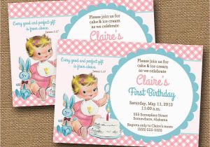 Bible Verse for 1st Birthday Invitations Baby 39 S First Birthday Invitation Vintage Baby Girl