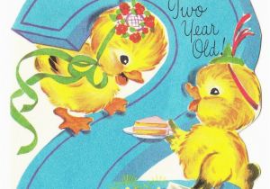 Birthday Card 2 Year Old Boy Vintage Baby Card Vintage Baby Ducks with Cake 2 Year