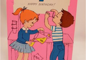 Birthday Card 7 Year Old Boy Juvenile Birthday Card 7 Year Old Girl Boy Kitty Cat 1960s
