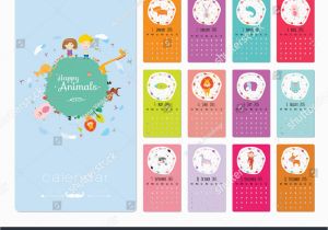 Birthday Card Calendar organizer Unusual Calendar 2015 Cartoon Funny Animals Stock Vector