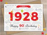 Birthday Card for 90 Year Old Man Happy 90th Birthday Dad Greetings Card Born In 1928 Year Of