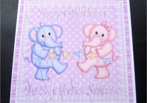 Birthday Card for My Twin Sister to My Twin Sister Elephants Birthday Card Twin Girls or
