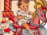 Birthday Card for One Year Old Baby Girl Vintage 1940s 1 Year Old Baby Rocking Horse Greetings Card