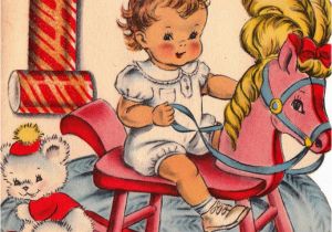 Birthday Card for One Year Old Baby Girl Vintage 1940s 1 Year Old Baby Rocking Horse Greetings Card