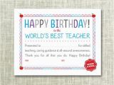 Birthday Card for Teacher Printable Happy Birthday Teacher Printable Certificate World 39 S