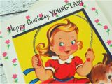Birthday Card for Young Lady Vintage Birthday Greeting Card Young Lady Little Girl Unused