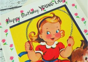 Birthday Card for Young Lady Vintage Birthday Greeting Card Young Lady Little Girl Unused