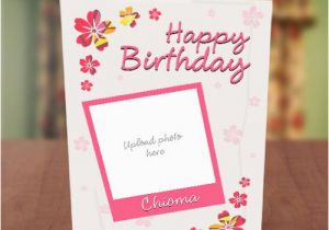 Birthday Card with Photo Upload Photo Upload Pink Petals Birthday Card Greetings World