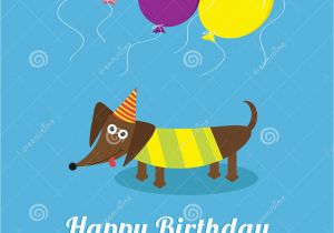 Birthday Cards Cartoon Character Dachshund Dog with tongue Striped Shirt Cute Cartoon