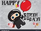 Birthday Cards Cartoon Character Happy Birthday Card Cute Cartoon Ninja Stock Vector