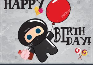 Birthday Cards Cartoon Character Happy Birthday Card Cute Cartoon Ninja Stock Vector