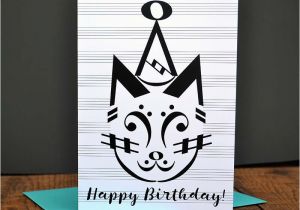 Birthday Cards for Musicians Music Birthday Card Party Cat Birthday Card Music Note