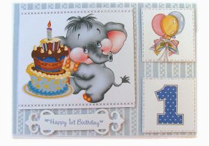 Birthday Cards for One Year Old Baby Boy One Year Old Blue Elephant Birthday Card Baby 39 S First
