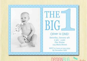 Birthday Cards for One Year Old Baby Boy the Big One First Birthday Baby Boy Invitation Custom Photo