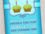 Birthday Cards for Twin Boys Twins First Birthday Party Invitation Cupcake Twins First